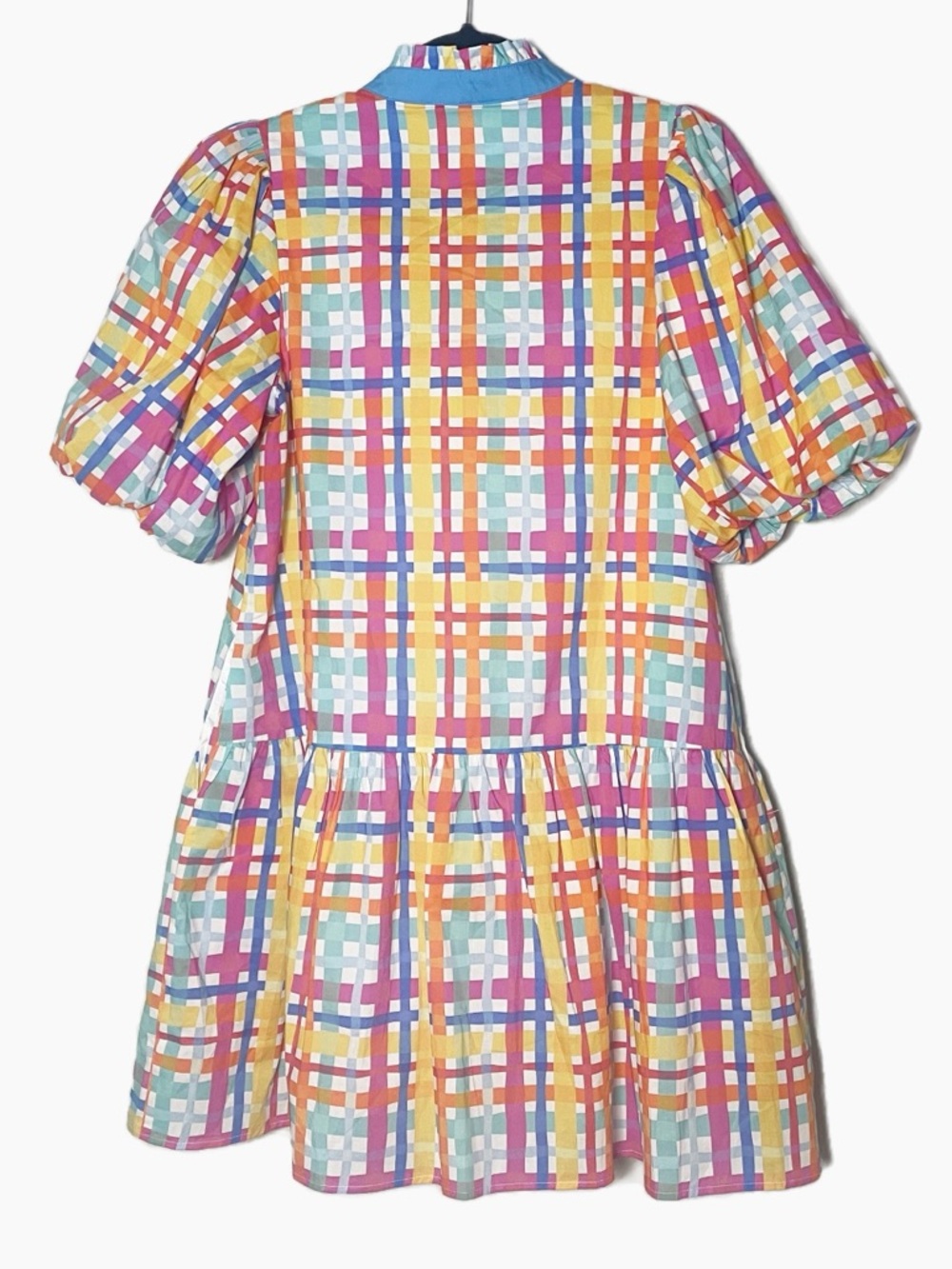 THML yellow multi gingham short puff sleeve dress size Medium whimsy Easter - Picture 3 of 8